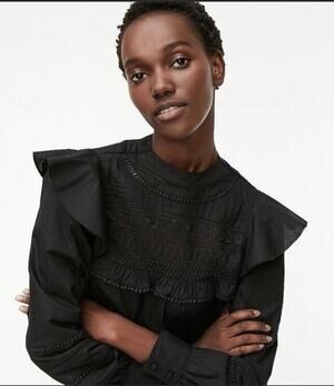 J. Crew Crocheted lace ruffle top Black Size M